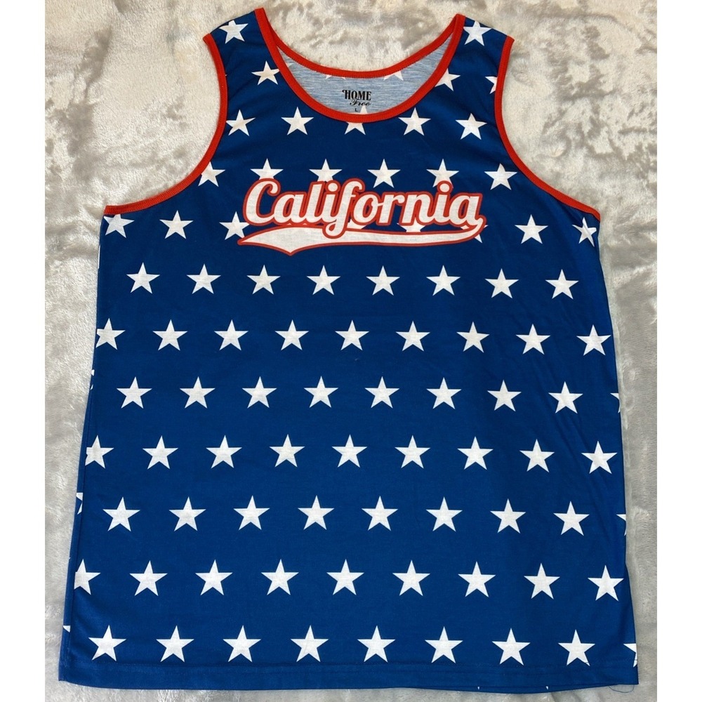 Home Free Tank Top Men Large Blue‎ California Star Print Patriotic Americana